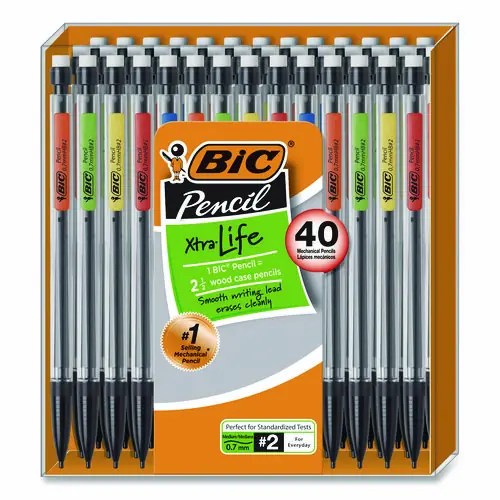 BIC® Xtra Smooth Mechanical Pencil, 0.7 mm, HB (#2), Black Lead, Clear Barrel, 40/Pack
