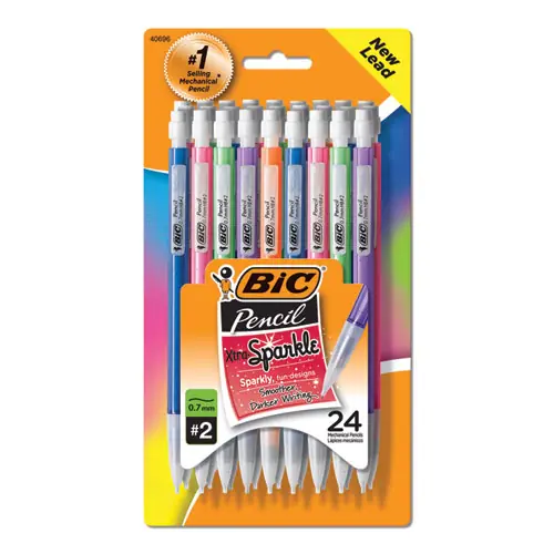 BIC® Xtra-Sparkle Mechanical Pencil Value Pack, 0.7 mm, HB (#2), Black Lead, Assorted Barrel Colors, 24/Pack