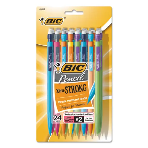BIC® Xtra-Strong Mechanical Pencil Value Pack, 0.9 mm, HB (#2), Black Lead, Assorted Barrel Colors, 24/Pack
