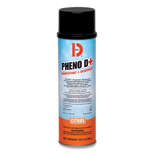Big D Industries PHENO D+ Aerosol Disinfectant/Deodorizer, Citrus Scent, 16.5 oz, 12/Carton