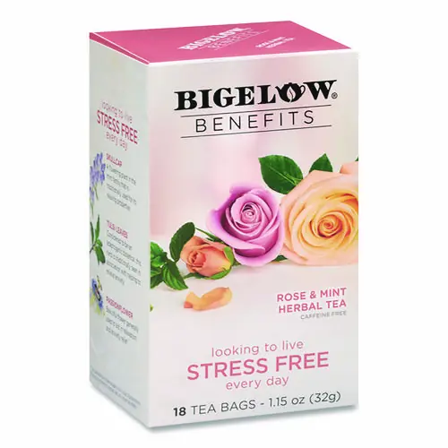 Bigelow® Benefits Rose and Mint Herbal Tea Bags, 18 Tea Bags, 0.6 oz Each