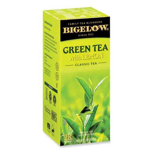 Bigelow® Green Tea with Lemon, 28 Tea Bags, 0.34 lbs, Lemon Flavor
