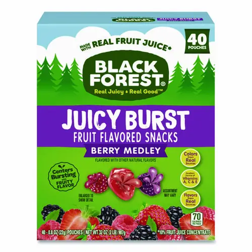 Black Forest® Juicy Burst Fruit Flavored Snack, Berry Medley, 32 oz, 40/Box