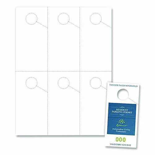 Blanks/USA® Micro-Perforated Parking Pass, 110 lb Index Weight, White, 6 Passes/Sheet, 50 Sheets/Pack