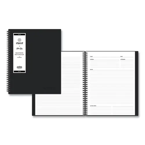 Blue Sky® Aligned Business Notebook, Meeting-Minutes/Notes Format, Narrow Rule, Black Cover, 11 x 8.5, 78 Sheets