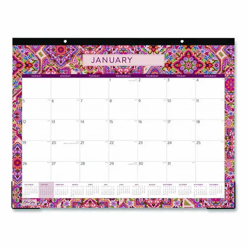 Blue Sky® Amalia Desk Pad Calendar, Mandala Artwork, 22 x 17, White/Multicolor Sheets, Black Headband, 12-Month (Jan to Dec): 2025