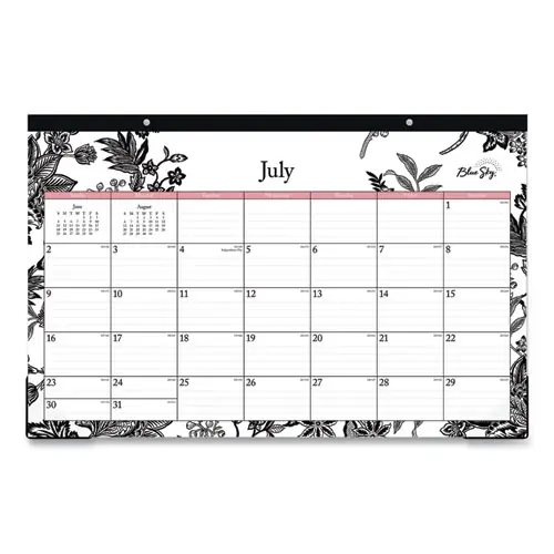 Blue Sky® Analeis Academic Year Desk Pad Calendar, Floral Artwork, 17 x 11, White/Black/Coral Sheets, 12-Month (July-June): 2024-2025