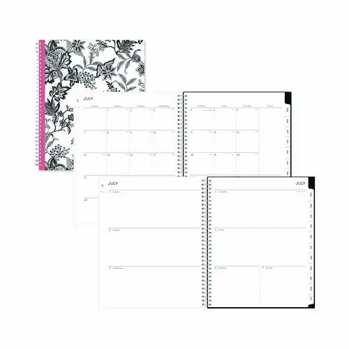 Blue Sky® Analeis Create-Your-Own Cover Weekly/Monthly Planner, Floral, 11 x 8.5, White/Black/Coral, 12-Month (July to June), Academic Year 2024-2025