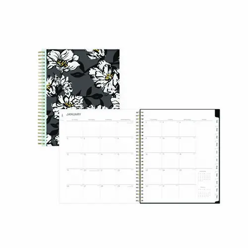 Blue Sky® Baccara Dark Monthly Planner, Floral Artwork, 10" x 8", Gray/Black/Gold Cover, 12-Month, January to December 2025