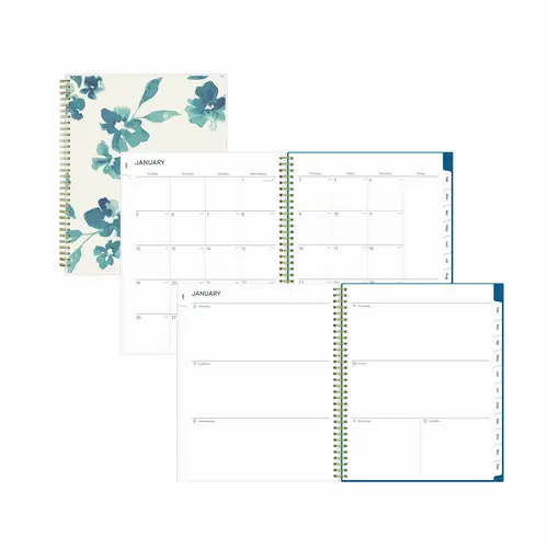 Blue Sky® Bakah Blue Weekly/Monthly Planner, Floral Artwork, 11 x 8.5, Blue/White Cover, 12-Month (Jan to Dec): 2025