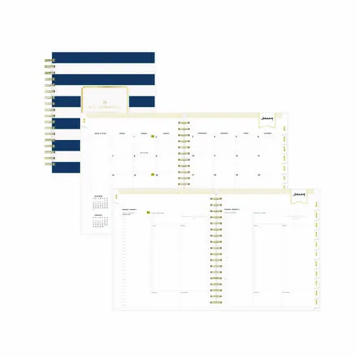 Blue Sky® Day Designer Navy Stripe Daily/Monthly Planner, Horizontal Stripe Artwork, 10 x 8, Navy/White Cover, 12-Month (Jan-Dec): 2025