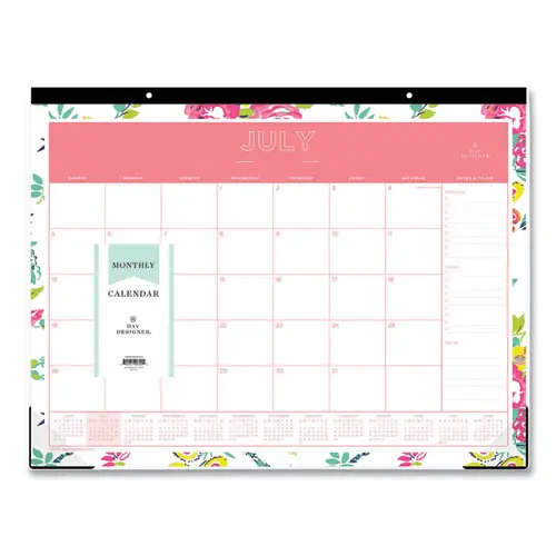Blue Sky® Day Designer Peyton Academic Desk Pad, Floral Artwork, 22 x 17, Black Binding, Clear Corners, 12-Month (July-June): 2024-2025