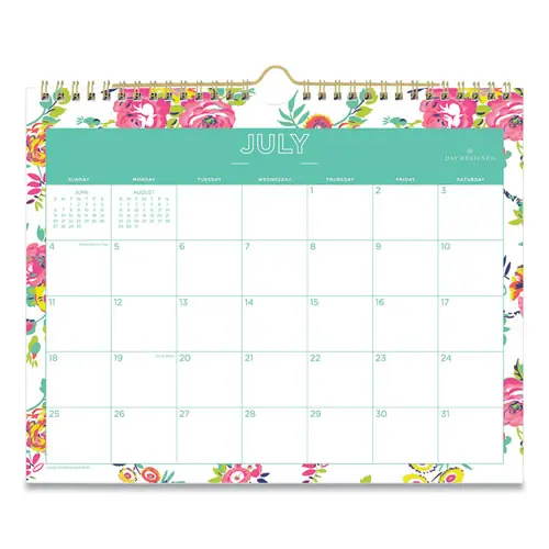 Blue Sky® Day Designer Peyton Academic Wall Calendar, 11 x 8.75, Floral Artwork, 12-Month, July 2024 - June 2025