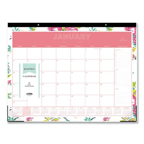 Blue Sky® Day Designer Peyton Desk Pad Calendar, Floral Artwork, 22 x 17, Black Binding, Clear Corners, 12-Month (Jan to Dec): 2025
