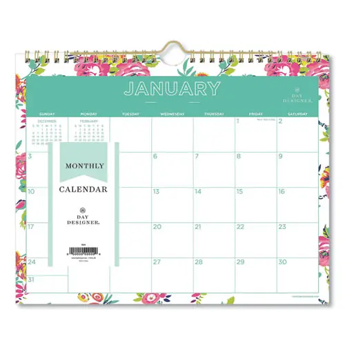 Blue Sky® Day Designer Peyton Wall Calendar, Floral Artwork, 11 x 8.75, White/Multicolor Sheets, 12-Month (Jan to Dec): 2025