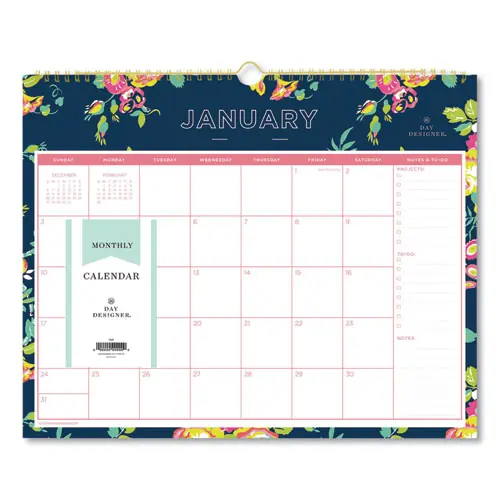 Blue Sky® Day Designer Peyton Wall Calendar, Floral Artwork, 15 x 12, White/Navy Sheets, 12-Month (Jan to Dec): 2025