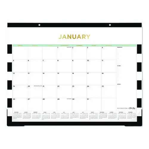 Blue Sky® Day Designer Rugby Stripe Desk Pad Calendar, 22 x 17, White/Black Sheets, 12-Month (Jan to Dec): 2025