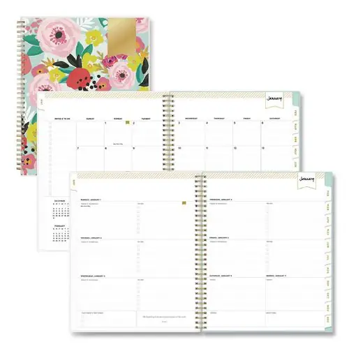 Blue Sky® Day Designer Secret Garden Mint Frosted Weekly/Monthly Planner, Floral Artwork, 11 x 8.5, 12-Month (Jan to Dec): 2025