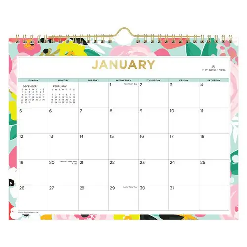 Blue Sky® Day Designer Secret Garden Mint Monthly Wall Calendar, Floral Artwork, 2025, 11 x 8.75, Multicolor Sheets, 12-Month (Jan-Dec)