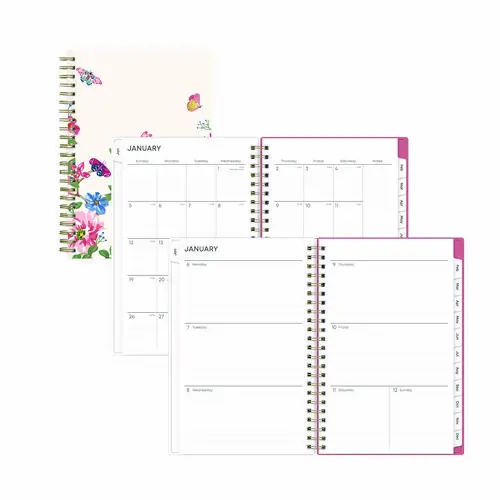 Blue Sky® Fly By Frosted Weekly/Monthly Planner, Butterflies Artwork, 8 x 5, Blush/Pink Cover, 12-Month (Jan to Dec): 2025