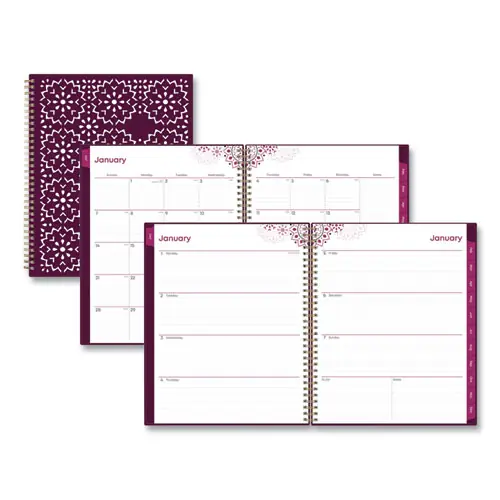 Blue Sky® Gili Weekly/Monthly Planner, Jewel Tone Artwork, 11 x 8.5, Plum Cover, 12-Month (Jan to Dec): 2025