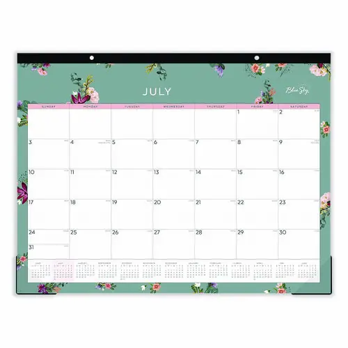 Blue Sky® Greta Academic Year Desk Pad Calendar, Floral Artwork, 22 x 17, White/Green/Pink Sheets, 12-Month (July to June): 2024-2025