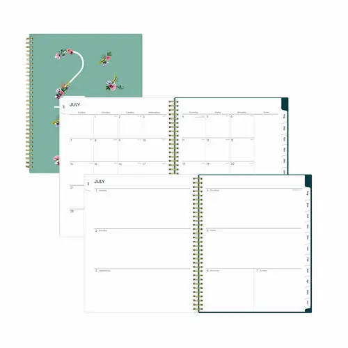 Blue Sky® Greta Academic Year Weekly/Monthly Planner, Floral Artwork, 11.5 x 8, Green Cover, 12-Month (July-June), 2024-2025