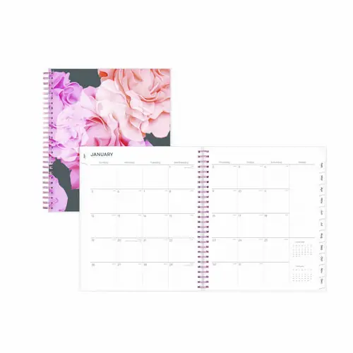 Blue Sky® Joselyn Monthly Wirebound Planner, Floral Artwork, Pink/Peach/Black Cover, 12-Month (Jan to Dec) 2025