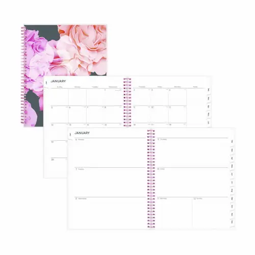 Blue Sky® Joselyn Weekly/Monthly Planner, Floral Artwork, 12-Month, 2025, 11 x 8.5 Inches, Pink/Peach/Black Cover