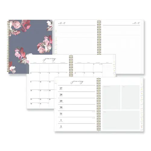 Blue Sky® Life Note-It Leah Weekly/Monthly Notes Planner, Floral Artwork, 11 x 8.5, Gray/Pink/White Cover, 12-Month (Jan to Dec): 2025