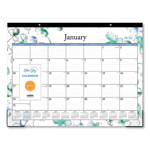 Blue Sky® Lindley Desk Pad, Floral Artwork, 12-Month Calendar, 22 x 17, 2025