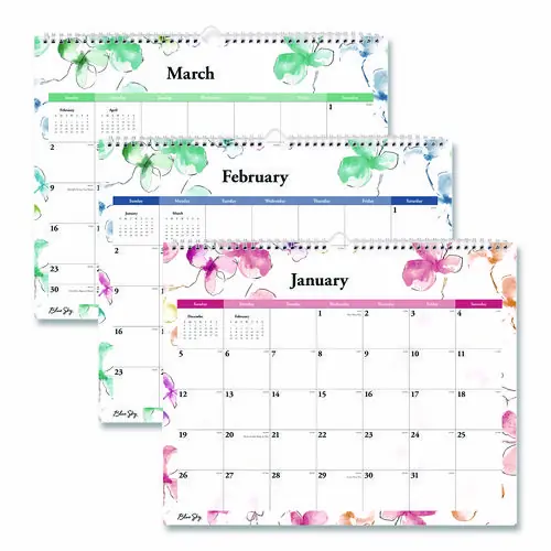 Blue Sky® Lindley Wall Calendar, Floral Artwork, 15 x 12, White/Pink/Red Sheets, 12-Month (Jan to Dec): 2025