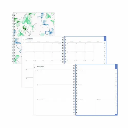 Blue Sky® Lindley Weekly/Monthly Planner, Floral Artwork, 11 x 8.5, White/Blue/Green Cover, 12-Month (Jan to Dec): 2025