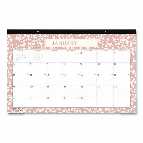 Blue Sky® Natalya Desk Pad Calendar, Abstract Artwork Theme, 17 x 11, White/Peach Sheets, Black Headband, 12-Month (Jan-Dec) 2025