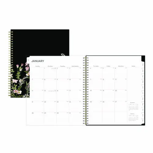 Blue Sky® Nevaeh Monthly Planner, Floral Artwork, 10 x 8, Black/Multicolor Cover, 12-Month (Jan to Dec): 2025
