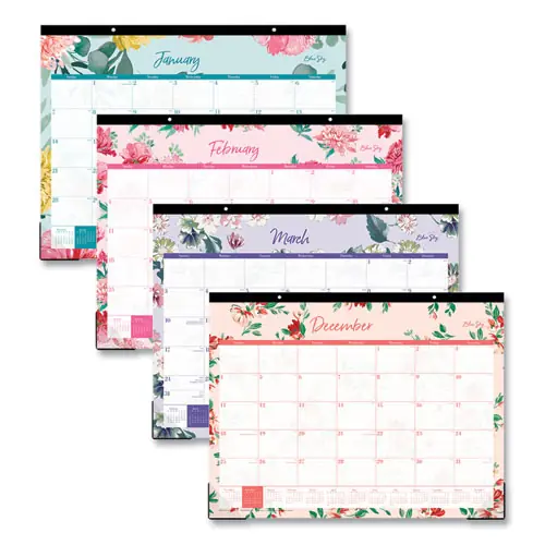 Blue Sky® Reflections Desk Pad Calendar, Floral Artwork, 22 x 17, Assorted Sheet Colors, Black Binding, 12-Month (Jan to Dec), 2025
