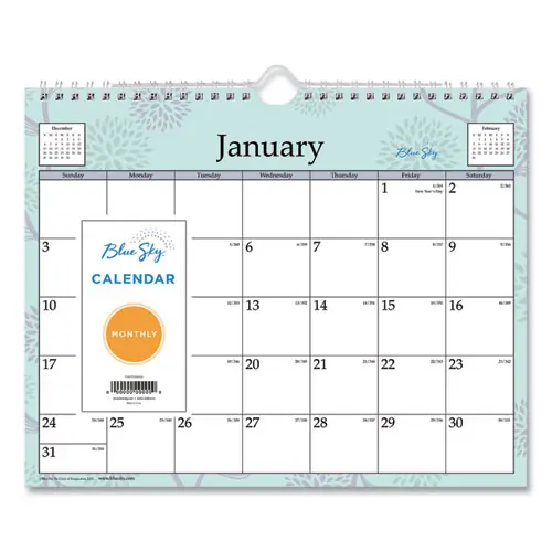 Blue Sky® Rue Du Flore Wall Calendar, 12-Month, Floral Artwork, 11 x 8.75, White/Jade/Lavender, 2025