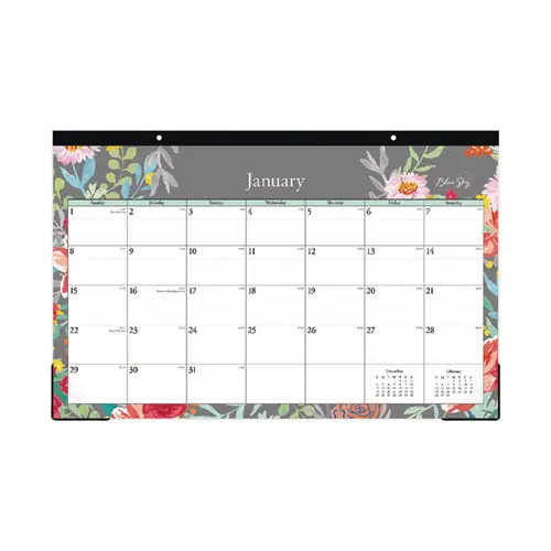 Blue Sky® Sophie Desk Pad, Floral Artwork, 17 x 11, Multicolor Sheets, Black Binding, Clear Corners, 12-Month (Jan to Dec): 2025
