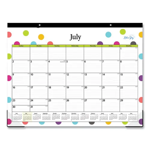Blue Sky® Teacher Dots Academic Desk Pad, 22 x 17, Black Binding, Clear Corners, 12-Month Academic Calendar (July 2024 to June 2025)