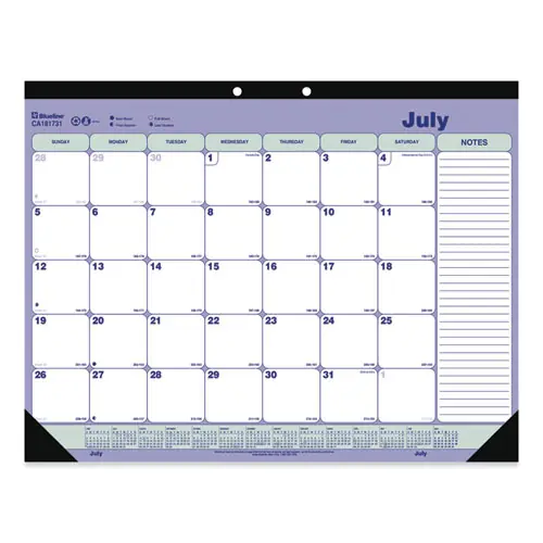 Blueline® Academic 13-Month Desk Pad Calendar, 21.25 x 16, White/Blue/Green Sheets, Black Headband, 2024-2025