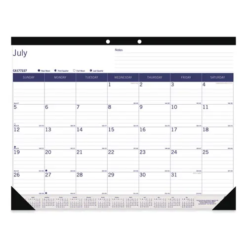 Blueline® DuraGlobe Academic Desk Pad Calendar, 13-Month, July 2024 to July 2025, 22 x 17, White/Blue/Gray, Black Headband