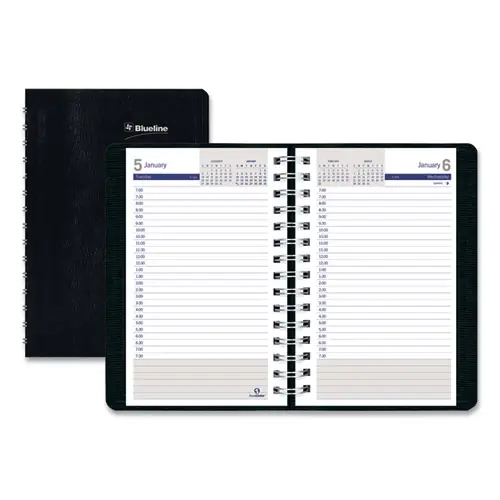 Blueline® DuraGlobe Daily Planner, 30-Minute Appointments, 8 x 5, Black Soft Cover, 12-Month (Jan to Dec): 2025