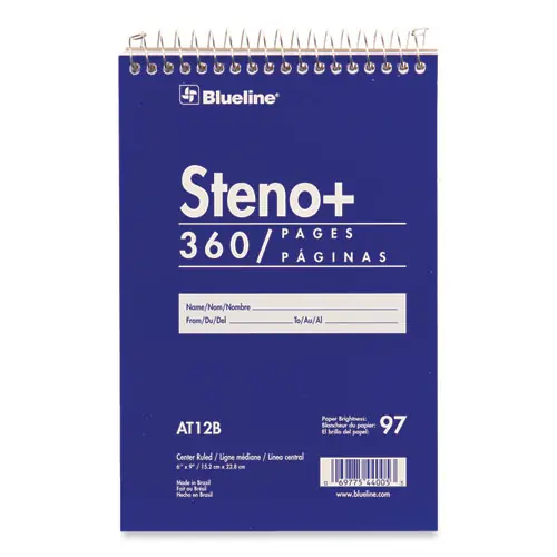 Blueline® High-Capacity Steno Pad, Medium/College Rule, Blue Cover, 180 Sheets, 6 x 9