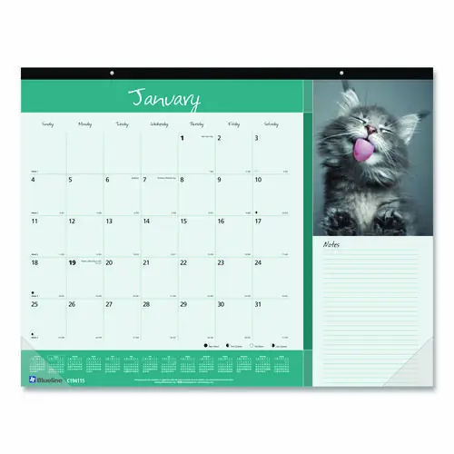 Blueline® Pets Collection Monthly Desk Pad, Furry Kittens Photography, 12-Month, 22 x 17, 2025