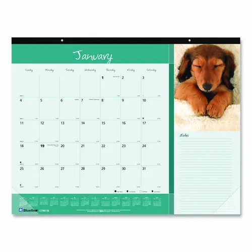 Blueline® Pets Collection Monthly Desk Pad, Puppies Photography, 22 x 17, Black Binding, Clear Corners, 12-Month (Jan to Dec): 2025