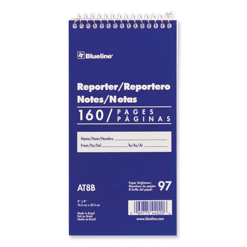Blueline® Reporters Note Pad, Medium/College Rule, Blue Cover, 80 Sheets, 4" x 8"