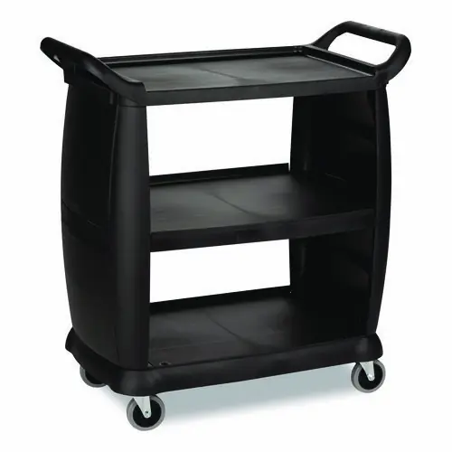 Boardwalk® Bussing Cart, 3-Shelf, 300 lb Capacity, Black, 18" x 36.25" x 38"