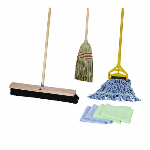 Boardwalk® Cleaning Kit, Medium Blue Cotton/Rayon/Synthetic Mop Head with 60" Wood/Metal Handle