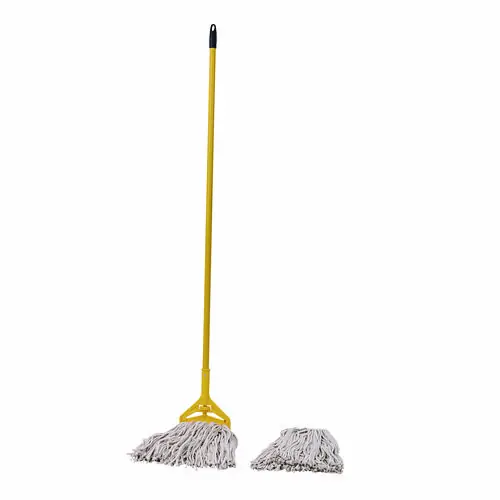 Boardwalk® Cotton Cut End Mop Kit, #24 Natural Cotton Head, 60" Yellow Metal/Plastic Handle