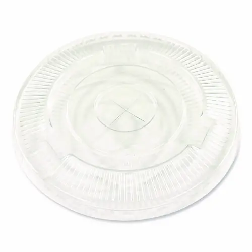 Boardwalk® Crystal-Clear Cold Cup Straw-Slot Lids, Fits 9 oz Squat/12 oz Cold Cups, Plastic, Clear, 100/Pack